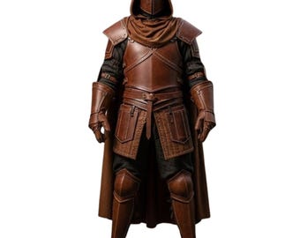 Genuine Leather Warrior Armor – Custom Medieval Costume Set with Cloak & Helmet