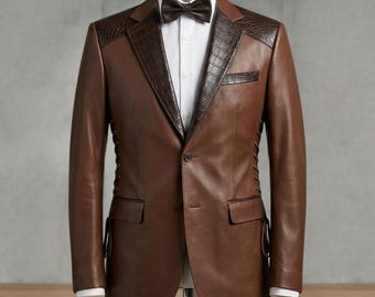 Genuine Leather Blazer Men – Formal Brown Leather Jacket