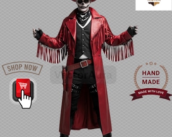 Handmade Red Leather Cowboy Costume Set: Western Cosplay Outfit