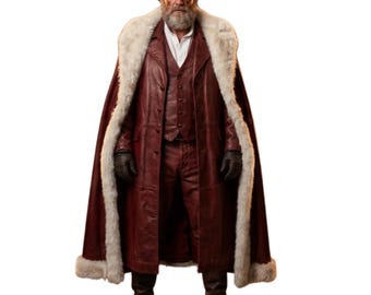 Luxury Santa Claus Leather Costume _ handmade Father Christmas Outfit _ Premium Santa Suit with Cape _ Christmas Cosplay Costume