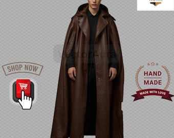 Handmade Brown Leather Hooded coat Cloak – Long Medieval Fantasy Cape for Cosplay & Winter Wear