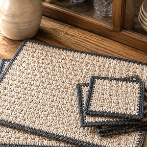 Crochet Weave Stitch Placemats & Coasters Pattern , Rustic Farmhouse Table Set PDF, Beginner Tutorial