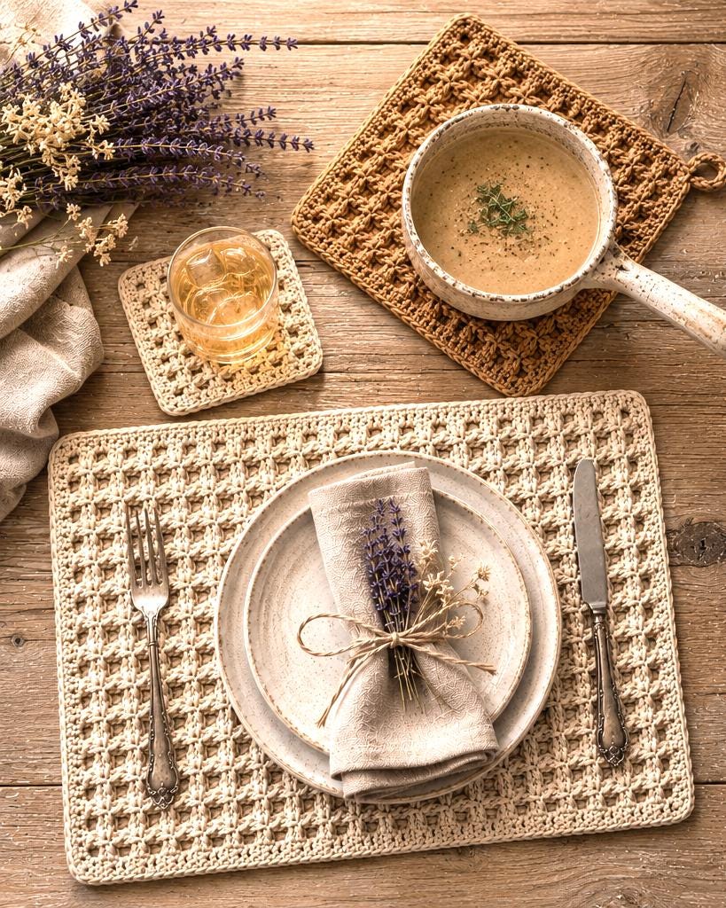 Waffle Stitch Crochet Table Set