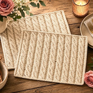 No Cable Knit Placemats Pattern, Easy DIY Mats, Tweed Table Decor, Farmhouse Knitting PDF