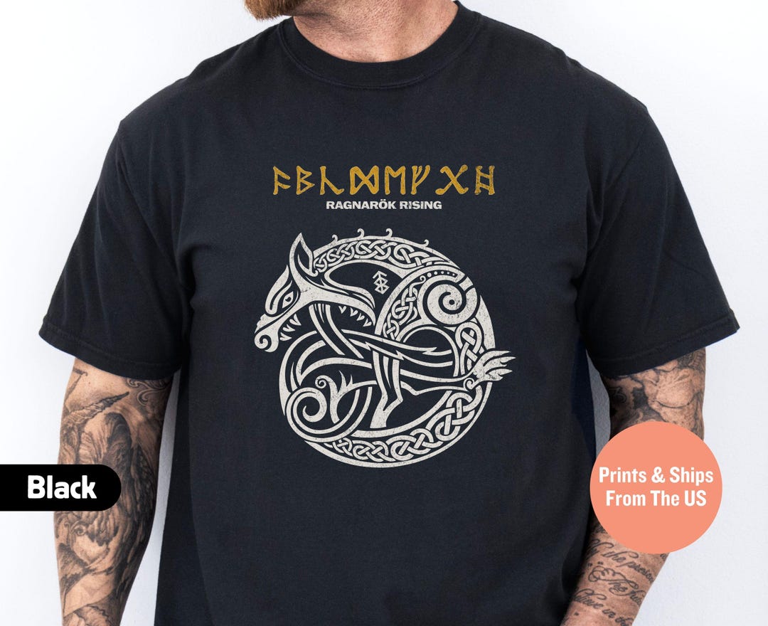 Custom Name in Runes, Ragnarok Rising Graphic T-shirt, Norse Mythology ...