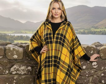 Women's Scottish Hoodie Ruana Vintage Winter Plaid Cape Shawl Highland Hooded Poncho With Fringes Available in 50+ Tartans