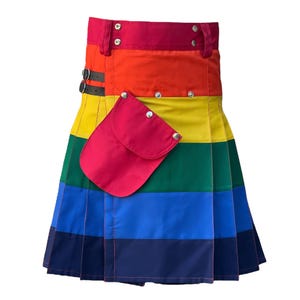 Traditional Scottish Pride Kilt Colorful Utility Highland Kilt LGBT Gay Kilt Handmade Multicolor Plaid Pride Festival Fashion Kilt