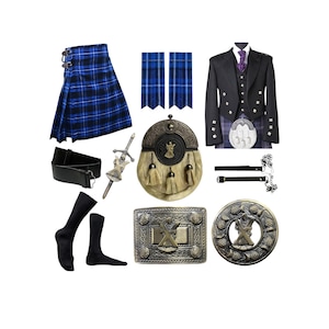 Traje de kilt escocés de San Andrés para hombre, 9 piezas, príncipe Charlie, traje de boda tradicional hecho a mano, disponible en más de 50 tartanes.