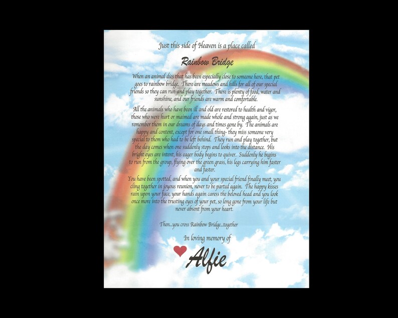 Personalized Rainbow Bridge Pet Loss Memorial Poem Print 8x10 - Sympathy Gift For Dog Or Cat