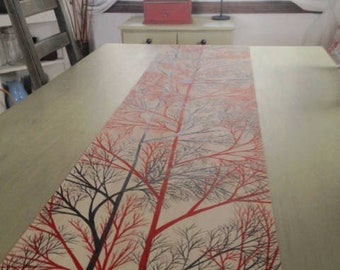 Black and Red Tree TABLE RUNNER - hand painted, home decor, interior design, decor decoration, decorator, gift, original art, unique art