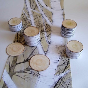 Birch table runner with 3D coaster. Black and white, spring table decor, wedding table decoration, original hand painted, unique gift image 4