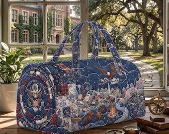 Large Quilted Cotton Duffle Bag, Blockprint Weekender Bag for Women, Handmade Colorful Travel Bag, Patchwork Overnight Bag, Holiday Gift