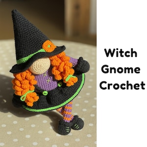 Witch Gnome Crochet Pattern, Halloween Amigurumi Doll, crochet, crochet gifts, crochet animals, crochet patterns, digital crochet download