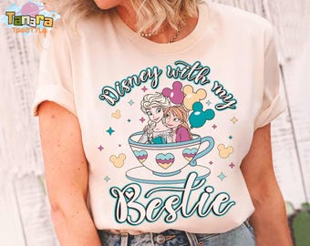Camiseta retro de Disney de los 90 con mi mejor amiga, top corto, taza de té de Frozen Elsa y Anna con amor, camiseta a juego de mejores amigas de Disneyland, cumpleaños de mejores amigas