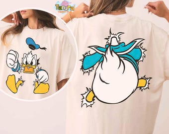Retro 90s Donald Duck Quack Portrait Tee, Crop Top, Two-Sided Design, Magic Kingdom Disneyland Gift, Funny Disney Mickey and Friends