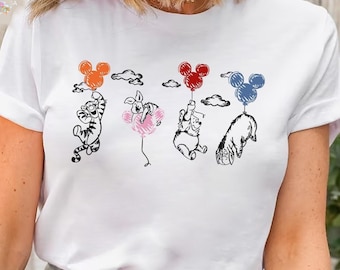 Winnie the Pooh Mickey Balloon Tee, Disney Vintage Sketch Shirt, Pooh Bear and Friends Design, Magic Kingdom Disneyland Gift, Retro 90s .