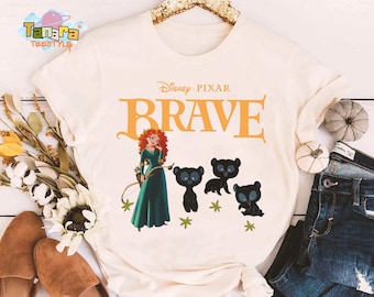 Retro 90s Disney Brave Merida and Bear Brothers T-Shirt, WDW Disneyland Family Vacation Gift, Classic Pixar Movie Design, Holiday Souvenir