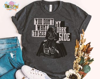Camiseta engraçada Star Wars Darth Vader Lado Sombrio, cropped, design retrô dos anos 80, coleção Galaxy's Edge Trip, presente perfeito para fãs de Star Wars.