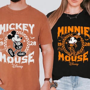 Retro Disney Halloween Couple T-Shirt, Mickey Minnie Mouse Skeleton Design, Vintage Halloween Shirt, Disney Trip Gift, Spooky Couples Tee