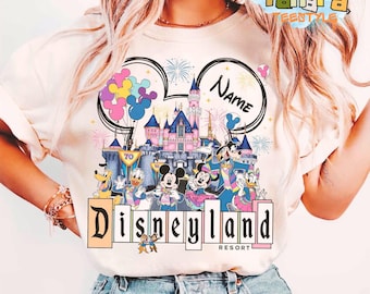 Retro 90er Jahre Disneyland 70-jähriges Jubiläum T-Shirt, Crop Top, personalisierte Mickey & Friends Disneyland Castle Platinum Feier 1955-2025