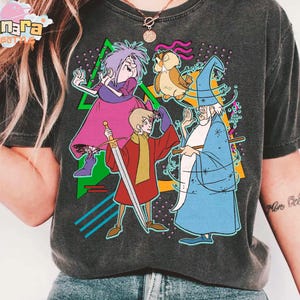 Retro 90s Disney Sword in the Stone T-Shirt, Arthur and Madam Mim Character Design, Vintage Cartoon Style, Disneyland Souvenir, Family Gift