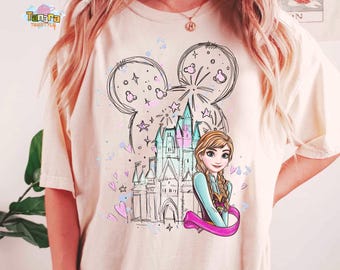 Camiseta retro de los 90 con castillo mágico de Disney en acuarela, Frozen, Anna, princesa, top corto, regalo de los parques de Disney de WDW, camiseta de vacaciones en Magic Kingdom, vintage.