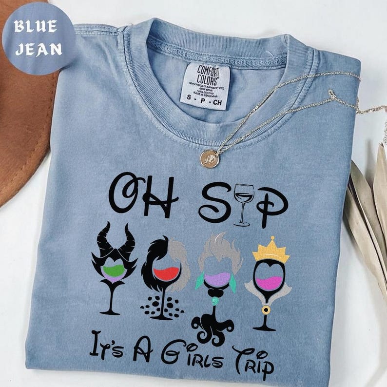 Retro 90s Oh Sip It's A Girls Trip Disney Villains Tee, Epcot Food & Wine Festival Shirt, Disney World Gift, Villain Lover Drinking Outfit image 4