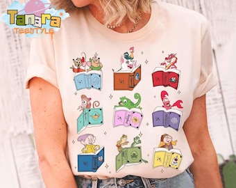 Camiseta retro de los 90 del Club de Lectura de Princesas Disney Sidekicks, top corto, diseño de Mushu Pascal Flounder, camiseta de lectura de Disney, regalo para amantes de los libros