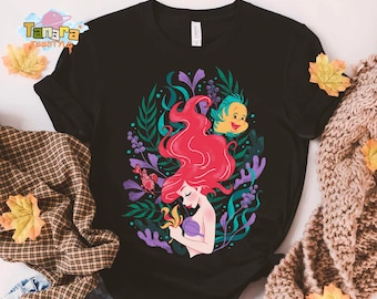 Camiseta de la Princesa Ariel de La Sirenita, Colección Vintage Disney, Diseño de Flounder y Sebastian, Regalo de Vacaciones en Magic Kingdom, Viaje 2026