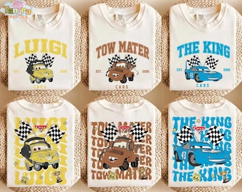 Vintage Disney Cars T-shirt, Crop Top, Pixar Lightning McQueen & Mater Design, Disneyland Vacation T-shirt, Perfekt för familjeresor, Klassisk