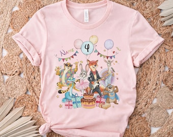 Custom Name and Age Zootopia 2 Birthday T-Shirt, Disney Judy Hopps Nick Wilde Gary De'Snake Gift, Family Disneyland Tee, Birthday Gift