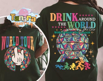 Epcot Drink Around The World Tee, Crop Top, Retro 90s Disney World Collection, Perfect for Epcot Fans, World Showcase Design,Theme Park Gift