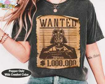 Star Wars Wanted Darth Vader T-Shirt, Retro 80s Funny Design, Perfect for Star Wars Fans, Galaxy's Edge Hollywood Studios Birthday Gift