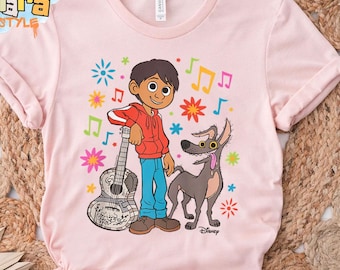 Retro 90s Disney Coco Miguel Rivera and Dante T-Shirt, Magic Kingdom Disney Trip Shirt, Family Birthday Gift, Funny Movie Design, Unisex Tee