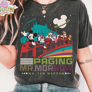 Retro 90s Paging Mr Morrow Mickey & Friends T-Shirt, Magic Kingdom Peoplemover Family Trip, Disney Tomorrowland Space Mountain Design