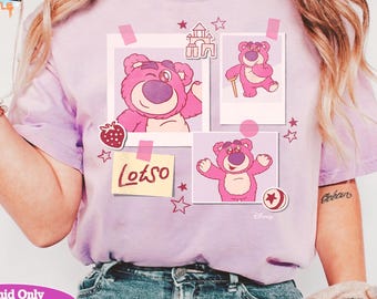 Camiseta con foto de Toy Story Lotso de Disney Pixar, diseño de WDW Magic Kingdom, adorable camiseta de oso morado, regalo de cumpleaños perfecto para familiares y fans.
