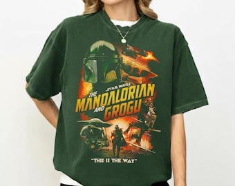 Retro Star Wars The Mandalorian and Grogu Poster Tee, Grogu Bounty Hunter T-Shirt, 90s Inspired Star Wars Shirt, Gift for Star Wars Fans