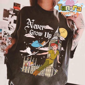 Retro 90s Disney Peter Pan Shirt, Never Grow Up Design, Flight to Neverland Theme, Perfect for Disney Fans, Tinker Bell Wendy John Michael.