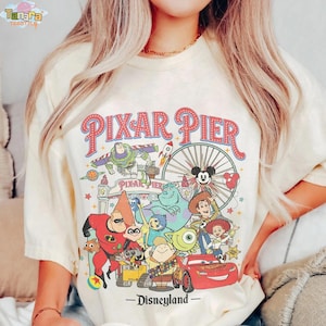 Vintage Pixar Pier Disneyland T-Shirt, Crop Top, Disney Pixar Characters Design, Meet Me at Pixar Pier, Retro 90s Disneyland Trip Tee, Pixar