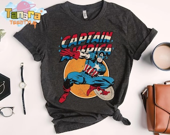 Captain America Avengers Shield Tee, Retro Vintage Marvel T-Shirt, Disney Unisex Design for Adults and Kids, Perfect Birthday Gift for Fans