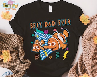 Retro 90s Disney Finding Nemo Best Dad Ever Marlin & Nemo Tee, Crop Top, Disneyland Family Vacation Trip, Father's Day Dad and Son Matching