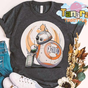 Camiseta retro de los 90 con droide BB-8 y D-O de Star Wars, top corto, colección El ascenso de Skywalker, ideal para fans de Star Wars, regalo para droide BFF.