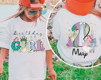 Custom Name Age Disney Princess Birthday Tee, Crop Top, Personalized Ariel Tiana Rapunzel Cinderella, Disneyland Family Trip 2025 Gift