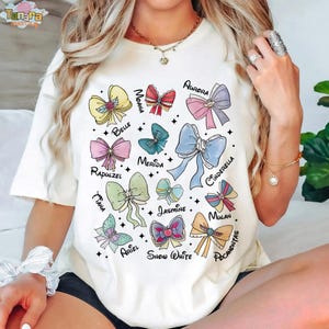 Retro Coquette Bows Watercolor Disney Princess T-Shirt, Crop Top, Magic Kingdom Disneyland Girl Trip, Vintage Princess Collection