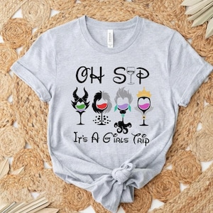 Retro 90s Oh Sip It's A Girls Trip Disney Villains Tee, Epcot Food & Wine Festival Shirt, Disney World Gift, Villain Lover Drinking Outfit image 3