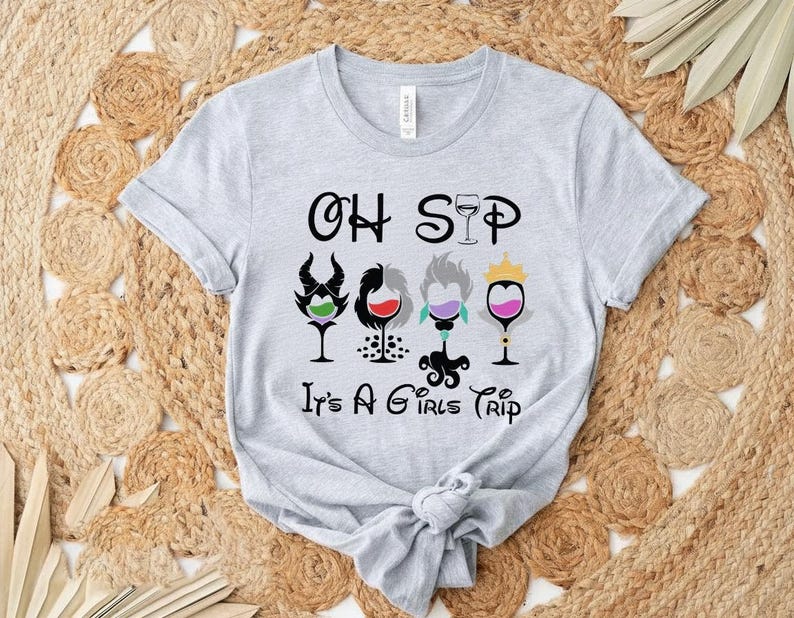 Retro 90s Oh Sip It's A Girls Trip Disney Villains Tee, Epcot Food & Wine Festival Shirt, Disney World Gift, Villain Lover Drinking Outfit image 3