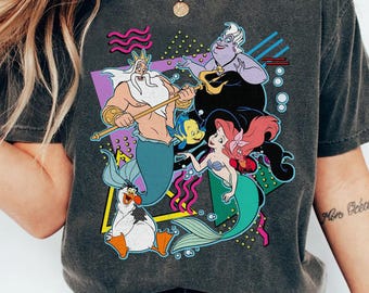 The Little Mermaid Characters T-Shirt, Disney Retro 90s Style, Ariel Ursula Sebastian Flounder Design, WDW Disneyland Gift, Classic Movie.