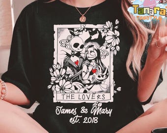 Camiseta retro de los 90 de Jack y Sally: Los Amantes, top corto, camisa gótica a juego, regalo de Halloween para parejas, diseño inspirado en Tim Burton