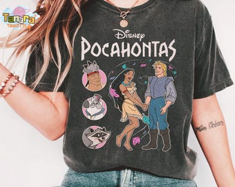 Camiseta retro de los 90 con personajes de Pocahontas, top corto, camiseta de Disney Meeko, Percy y Flit, colección Magic Kingdom, regalo para vacaciones familiares en Disneyland