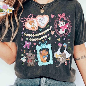 Retro 90s Disney Aristocats T-Shirt, Crop Top, Coquette Bows Watercolor Design, Everybody Wants To Be A Cat,Marie Toulouse Berlioz Cat Lover